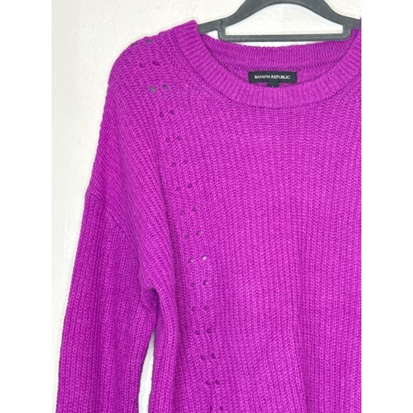 Banana Republic Fushia Wool Alpaca Blend Knit Sweater Drop Shoulder Size Large - Picture 2 of 7
